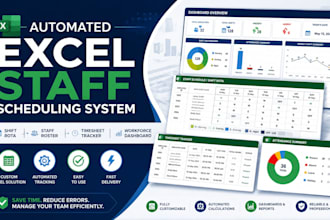 build automated excel staff scheduling system, shift rota, timesheet, dashboard