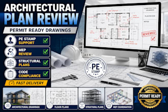 review architectural stamp, pe stamp, mep drawings, floor plan, structural plan