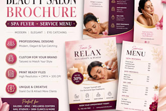design a beauty salon brochure, spa flyer, and professional service menu