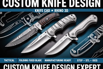 create custom knife design and knife cad, rhino 3d pens knife for you