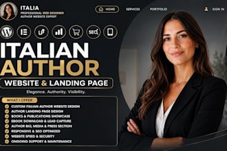 design italian author website, book author website and author landing page