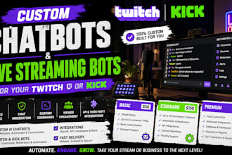 build custom chatbots and live streaming bot for your twitch or kick