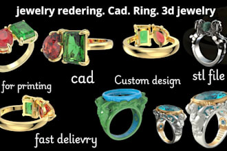 create 3d jewelry cad design, ring rendering and stl files for 3d printing