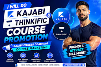do kajabi thinkific course promotion, kajabi fitness coaching course marketing