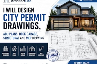 design city permit drawings, adu plans, deck garage, structural and mep drawing