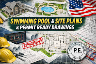 draw, review swimming pool, pool permit design, site plan mep for construction