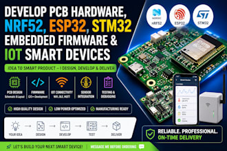 develop pcb hardware, nrf52 esp32 stm32 embedded firmware and iot smart devices