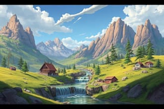 illustrate environments, landscapes, board game, concept art