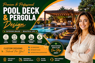 do custom 3d backyard front yard garden pool patio deck pergola deck 3d render
