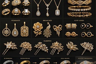 create 3d jewelry design ring necklace brooch and hairpin models