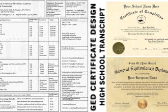 do high school transcript design, college transcript, diploma certificate, ged