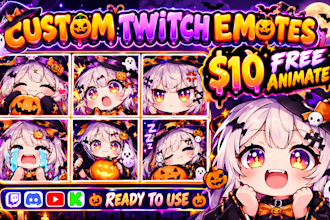 draw custom twitch emotes, animated vtuber emotes, badge for halloween event