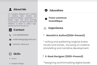 design a professional and modern CV and resume