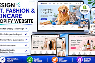 design pet store fashion clothing brand and skincare cosmetics shopify website