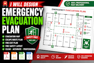 design emergency evacuation plan, escape route map and fire exit plan