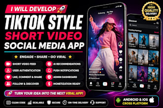 craft a tiktok style short video social media mobile app