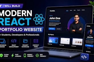 create a modern responsive portfolio website using react js