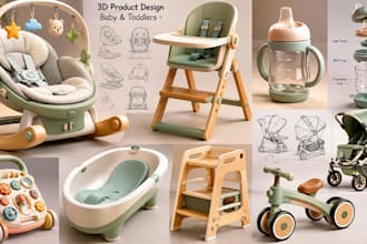 do design professional 3d baby toddler products, toys and accessories