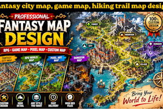 design fantasy city map, game map, rpg pixel map, resort park, hiking trail map