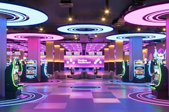 renew game arena,bowling center,arcade entertainment render lounge,billiard room
