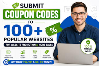 submit coupon codes to 100 popular websites for website promotion and sales