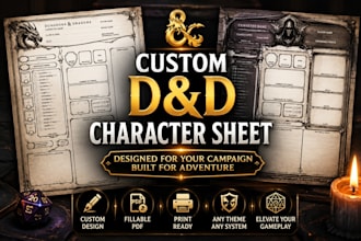 design a custom dnd character sheet for your campaign, rpg character sheet art
