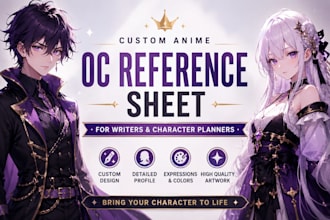 design custom anime oc reference sheet profile for writers, character planner