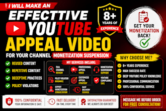 write a powerful youtube appeal for suspended, terminated or demonetized channel