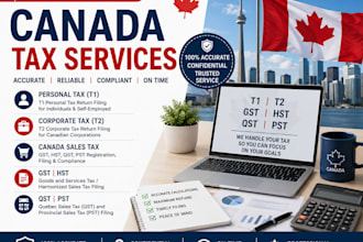 do canada personal tax t1, corporate tax t2, gst hst qst pst filing