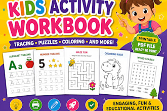 do printable kids activity workbook, tracing pages and coloring activity book