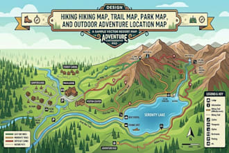 design hiking map, trail map, park map, and outdoor  adventure location map