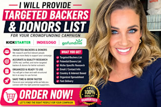provide targeted backers list, donors for your indiegogo, kickstarter, gofundme