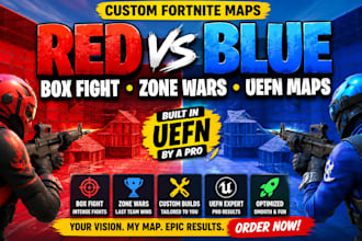build custom fortnite red vs blue, box fight, or zone wars map in uefn map