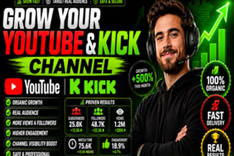 grow your youtube and kick channel with organic promotion