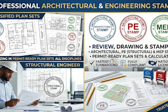 review, draw architectural stamp, pe stamp, mep, floor plan, structural plan