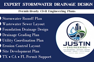 draw stormwater, wastewater drainage plans for permits tx ca ks