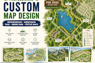 neighborhood, subdivision maps , trail, hiking park, vectors festive map project