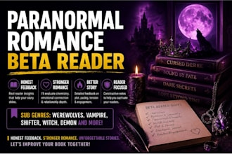beta read your paranormal romance novel, werewolf shifter romance beta reader