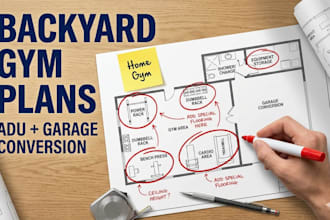 design architectural plans, garage conversion layouts for backyard gym projects