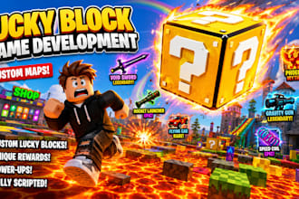 develop kick a lucky block roblox game, as roblox game developer, brainrot game