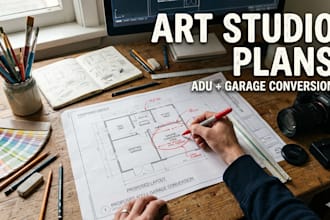 architectural plans and garage conversion layouts for backyard art studio spaces