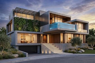 design exterior renovation, facade, house landscape 3d design using sketchup