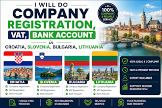 do company registration,vat,bank account in croatia,slovenia,bulgaria,lithuania