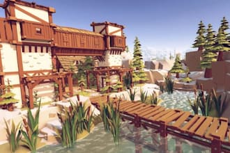 create stylized low poly 3d game environment, fantasy map for unity unreal