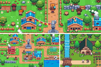 do top down pixel art tilesets, indie game map tileset, game assets and props