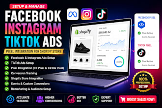 setup facebook ads instagram ads, tiktok ads pixel integration for shopify store