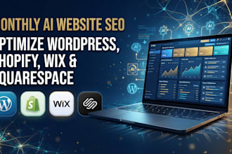 do monthly ai website SEO, setup llms for wordpress, shopify, wix, squarespace
