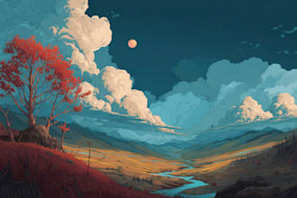 draw a building, landscape into vector art illustration