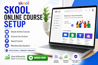 create ebooks online course content, course curriculum, skool membership setup