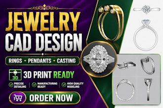 3d cad jewelry design for rings pendant casting 3d product modeling rendering
